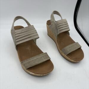 Skechers Sandals Womens‎ Size 7 Beverlee Taupe Beige Luxe Foam Wedge Slingback
